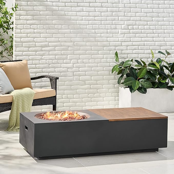 Propane Fire Pit Table, 56" MGO Firepits for Outside, Gas Fire Pit for Outside Patio, Propane Fire Table with Storage for Deck, Pool, 50,000BTU, Tank Not Included, Dark Gray+Natural Wood