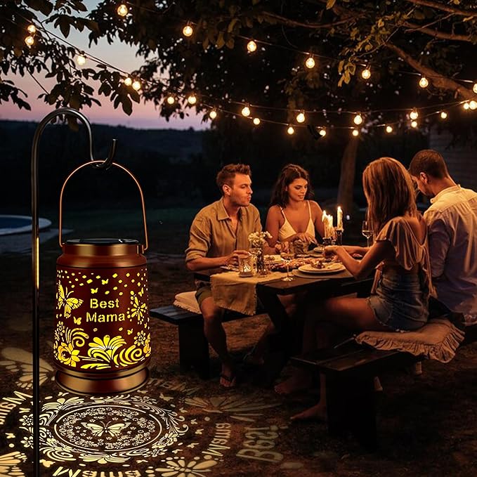 KY&BOSAM Solar Butterfly Mama Lanterns Outdoor Waterproof,LED 300 Lumens Metal Hanging Outside Lantern Lights Decorative for Yard Backyard Porch Garden Decorations Birthday Gifts for Women Mom Grandma
