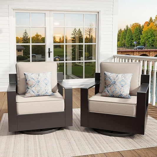 Aluminum Outdoor Swivel Rocker Chairs Set of 2 - All Weather Use Porch Furniture, 2 Pieces 360 Degree Swivel Glider Patio Chairs with 6" Water-Resistant Cushion & Chair Covers (Beige)