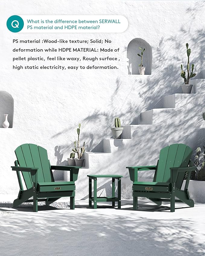 SERWALL Folding Adirondack Chair Outdoor Adirondack Chairs Weather Resistant Patio Chair Weather Resistant for Patio Deck Garden, Backyard Deck, Fire Pit - Green