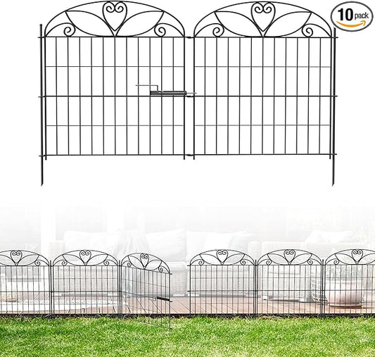 10 Panels No Dig Decorative Outdoor Garden Fence with Gate, 32 in(H) X 23.6 ft(L) Animal Barrier Fencing, Rustproof Portable Fence, Temporary Dog Fence Outdoor for Yard, Outside, Backyard