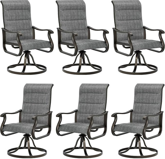 UDPATIO Patio Swivel Dining Chairs Set of 6, Outdoor Swivel Chairs High Back with All Weather Padded Textilene, Metal Rocking Frame for Lawn Garden, Dark Grey