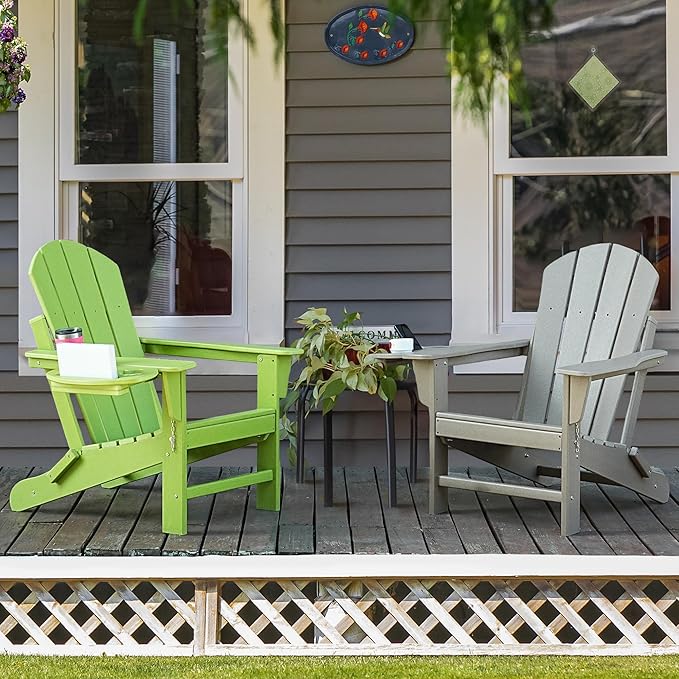 Adirondack Chair Set of 6, HDPE Folding Adirondack Chair with Multifunctional Cup Holder, Weather Resistant Fire Pit Chair for porches, patios, poolsides, Decks.