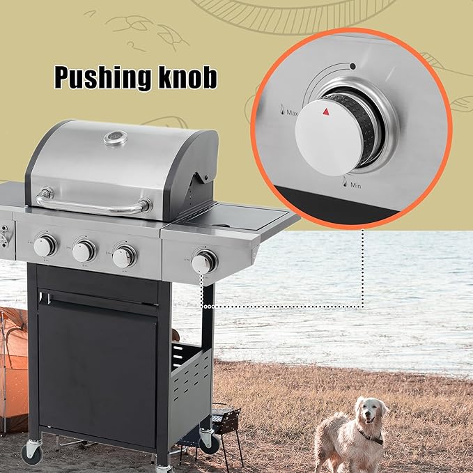 Propane Grill 3 Burner Barbecue Grill Stainless Steel Gas Grill with Side Burner, 37,000 BTU Outdoor Cooking, Patio, Garden Barbecue Grill, Black and Silver