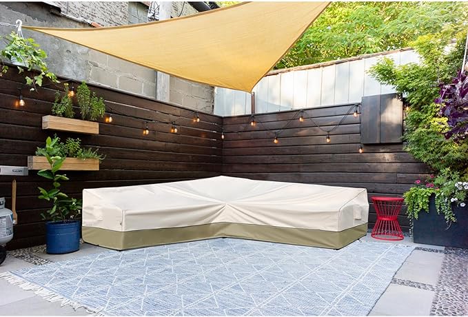Outdoor Sectional Cover-V-Shaped Sofa Patio Furniture Covers Waterproof Rip-Stop Anti-UV 600D Heavy Duty Outdoor Couch Cover with 3 Air Vents, 110''L （110''L） 33.5''D 31''H, Light Green