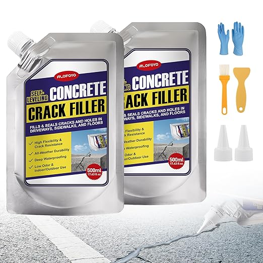 Concrete Crack Filler, High Elasticity Self-Leveling Caulking Sealant for Driveway, Sidewalk, Patio, Cement Floor, Outdoor Concrete Joint Repair, Waterproof Crack Seal Glue – Pack of 2(Gray)