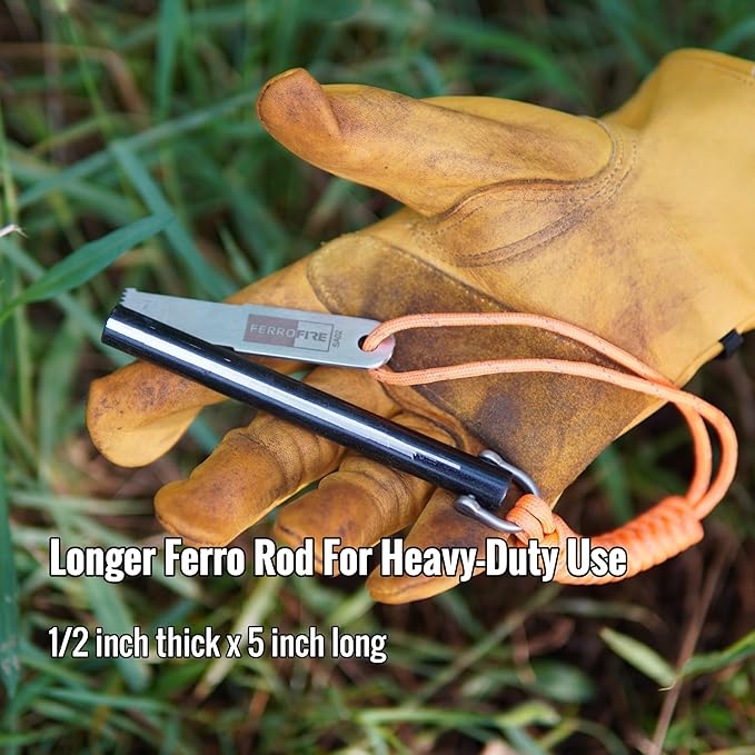 Classic Heavy-Duty Super-Duty Ferro Rod Fire Starter with Premium Ferrocerium Rod Superb Carbon Alloy Steel Striker 550 Paracord Lanyard Handle for Camping Emergency Survival Hiking BBQ EDC