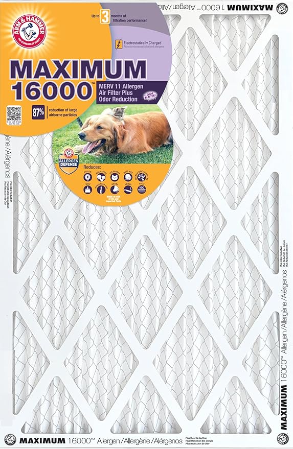 Arm & Hammer Max Allergen & Odor Reduction 10x20x1 Air and Furnace Filter, MERV 11, 4-Pack