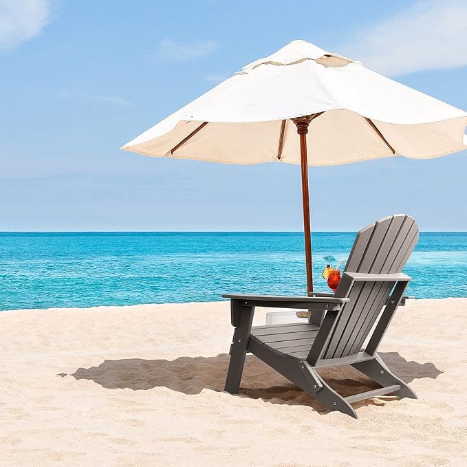 FUNBERRY Folding Adirondack Chair Set of 2, HDPE All Weather Fire Pit Chairs with Cup Holder for Outdoor