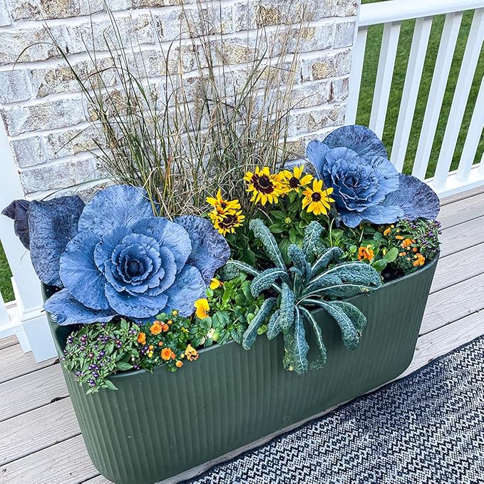 Crescent Garden Modular Self-Watering Trough Plant Box with TruDrop Water Level Indicator - Large Rectangular Deck Planter for Indoor & Outdoor Plants, Modern Garden Bed - 40"x20"x20"H (Olive)