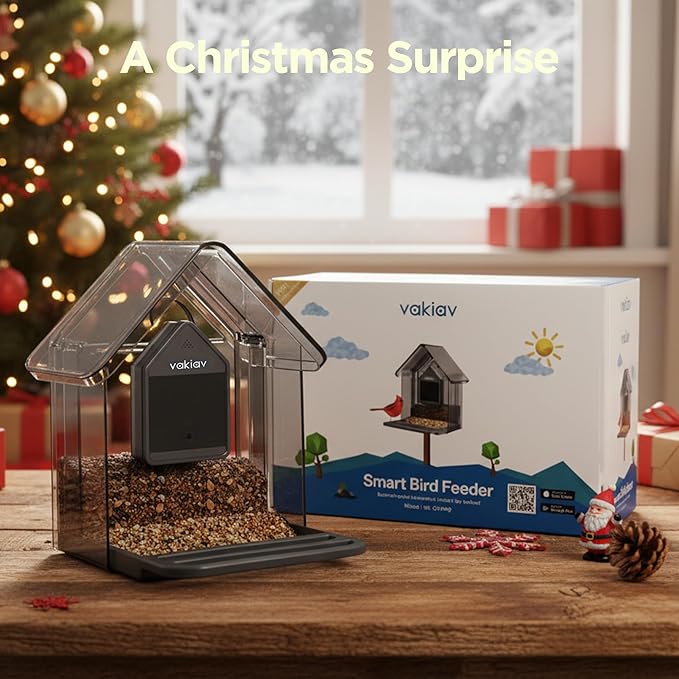 Smart Bird Feeder with Camera Solar Powered,4K Camera with UHD Video Live Stream,No Subscription,Identify 10,000+ Birds with AI,Instant Alerts,Elderly-Friendly,No Wi-Fi Needed,Gifts for Bird Lovers