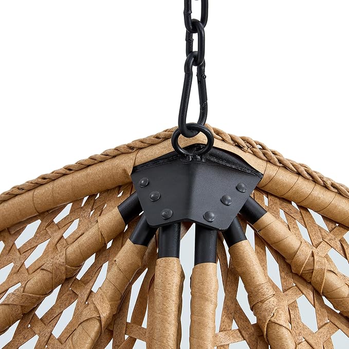 Egg Swing Chair Outdoor with Stand, Hanging Egg Rattan Basket Chair with Cushion and Pillow, Lounge Chairs, Foldable Basket and Metal Stand for Porch, Patio, Bedroom, Balcony,Yard (Khaki)