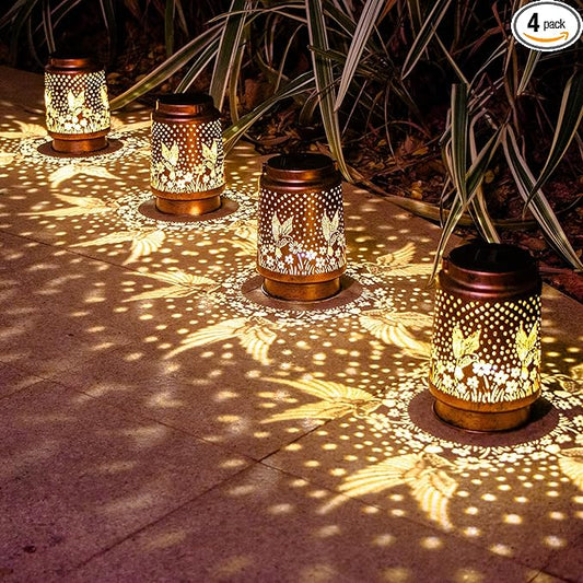 Christmas Gifts for Women, 4 Pack Hummingbird Birthday Gifts for Women Mom Grandma Solar Lanterns Outdoor Waterproof Garden Decor Hanging LED Decorative Light for Patio Yard Lawn Gardening Gifts