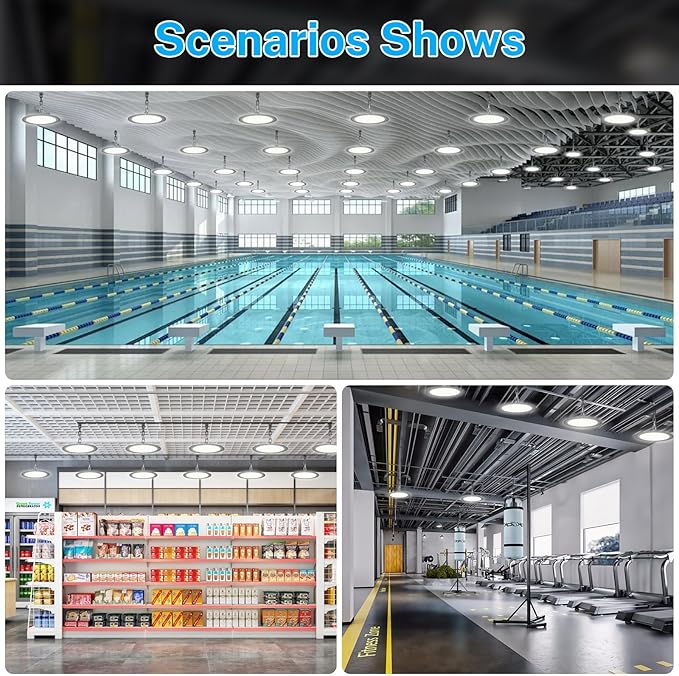 6 Pack 200W High Bay Led Lights, High Brightness 28000 LM with US Plug 5ft Cable,5000K,100V-277V, UFO Led High Bay Light for Warehouse Workshop Factory Barn Garage