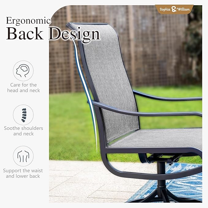 Sophia & William Patio Chairs Set of 4, Swivel Outdoor Chairs Textilene Patio Dining Chairs Heavy Duty with Metal Frame Support 300lbs for Lawn Yard Garden All Weather Grey