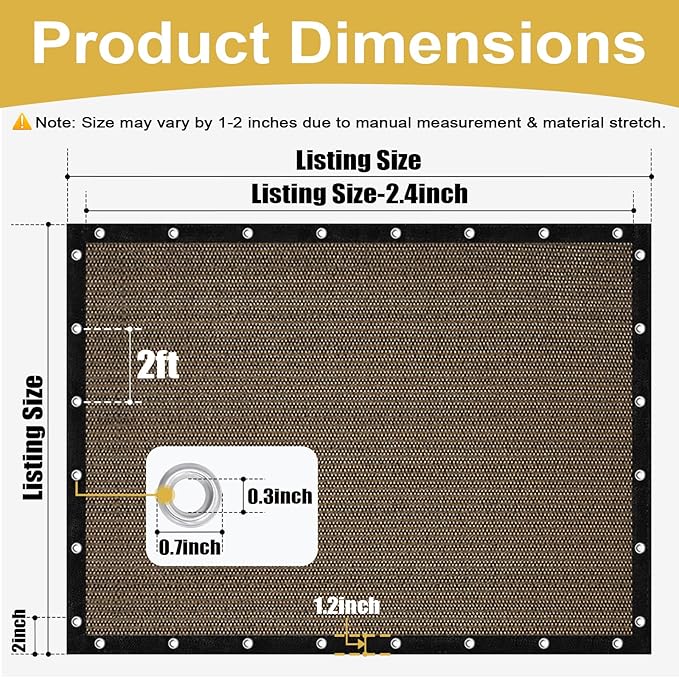 Shade&Beyond 90% Sun Shade Cloth with Grommets, 8' X 12' Pergola Shade Cover Canopy, Mesh Tarp Sun Screens for Patio, Outdoor, Garden, Backyard, Mocha