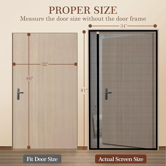 Yotache Reversible Left/Right Opening Magnetic Screen Door Fits Door Size 32 x 80, Screen Size 34" x 81", Removable Upgraded Polyester Screen Mesh with Strong Magnets for Front/Back Patio Door, Black