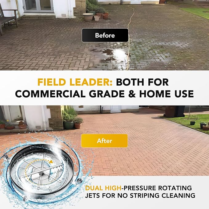 EVEAGE 30" Pressure Washer Surface Cleaner, Dual Handle Stainless Steel Power Washer Surface Cleaner with 4 Wheels, 4000 PSI, Professional Grade Perfect for Driveways, Sidewalks,Concrete Cleaning