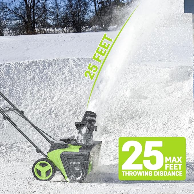 2 x 20V STEELITE Cordless Snow Blower, 20-Inch Snow Thrower Includes 2 x 4.0Ah Batteries & Charger, Ideal for Walkways and Driveways, Brushless Motor