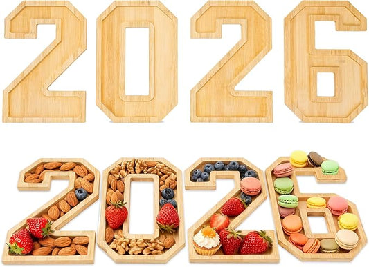 2026 Charcuterie Numbers Fillable，Wooden Number Charcuterie Board Box Serving Food Trays for New Years Graduation Party Supplies