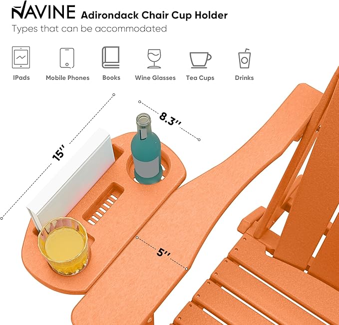 Adirondack Chair Set of 2, HDPE Folding Adirondack Chair with Multifunctional Cup Holder, Weather Resistant Fire Pit Chair for porches, patios, patios, poolsides, Decks.