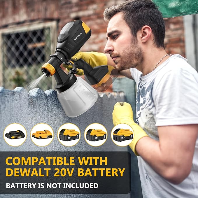 Brushless Cordless Paint Sprayer for Dewalt 20V Battery,4 Nozzles,150 Din/s Viscosity,1000ml/min Flow Rate & 1200ML Electric Paint Gun for Furniture, Walls (Battery Not Included)
