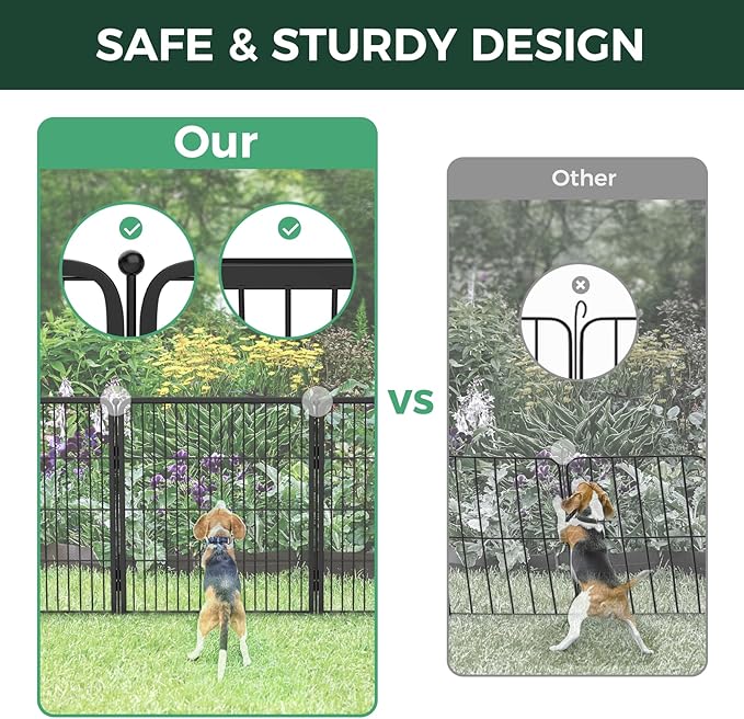 FXW Garden Fence Outdoor for The Yard – 32in(H) x 109.4ft(L) Heavy Duty Metal Animal Barrier for Dog and Rabbit, Decorative Dog Fence, 48 Panels, Black