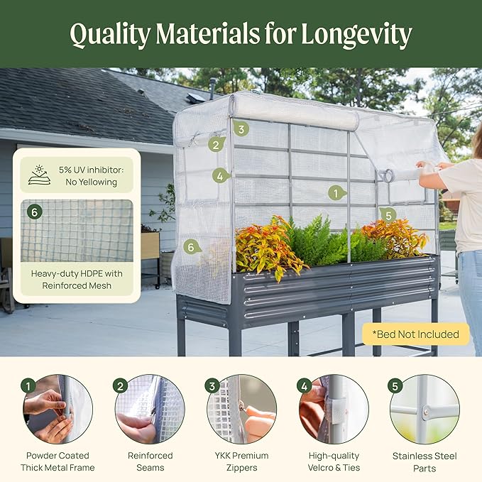 Frost Cover System for 2' x 4' Elevated Garden Bed - V Series, Winter Freeze Protection Covers for Outdoor & Patio Plants, Greenhouse Cover for Extending Growing Season, Garden Bed Not Included