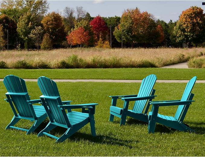FUNBERRY Folding Adirondack Chair Set of 4, HDPE All Weather Fire Pit Chairs with Cup Holder for Outdoor