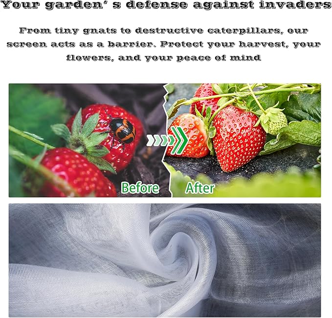 Garden Netting Pest Barrier, 10x33Ft Fine Bug Netting for Vegetable Plants Fruits Flowers Crops Greenhouse Row Cover Raised Bed Barrier Screen Protection Net Cover