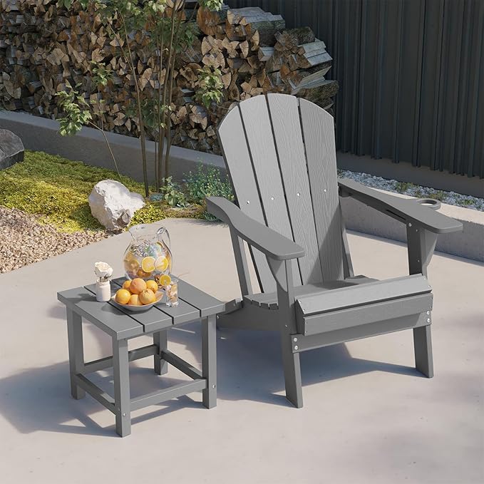 Folding Adirondack Chair, HDPE All-Weather Patio Chairs for Outdoor, Patio, Lawn, Garden, Backyard Deck, Fire Pit - Gray