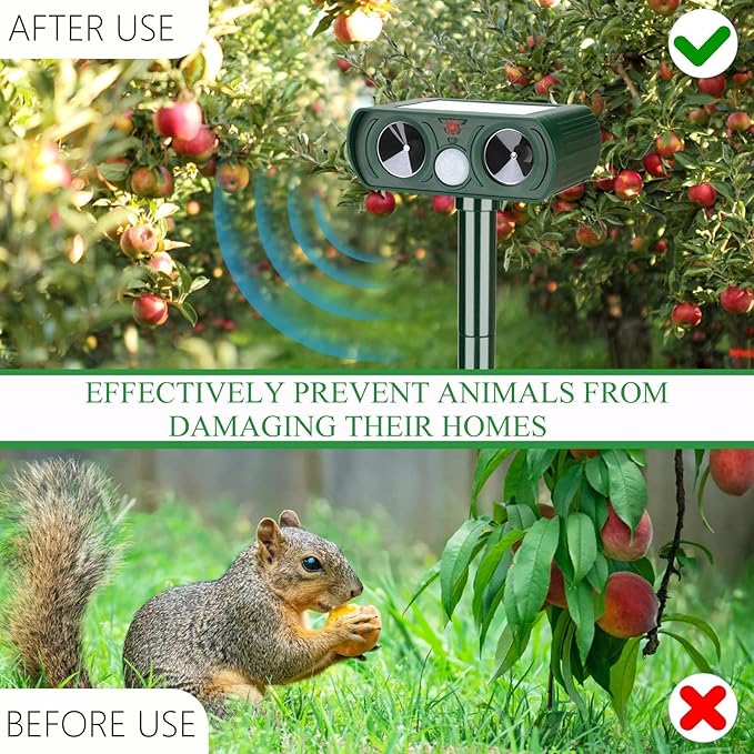 4 Pack Solar Ultrasonic Animal Repellent Outdoor Deer Repellent Devices Motion Detection Waterproof Cat Squirrel Skunk Raccoon Dog Deterrent Yard Farm Garden Patio