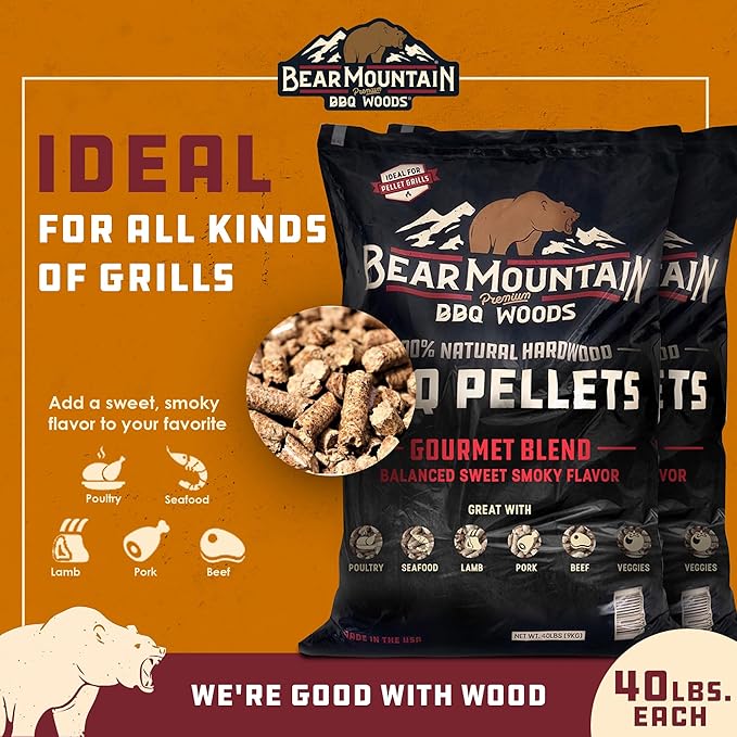 Bear Mountain 2 Pack BBQ Pellets, All Natural Low Moisture Hardwood, 40 Pound