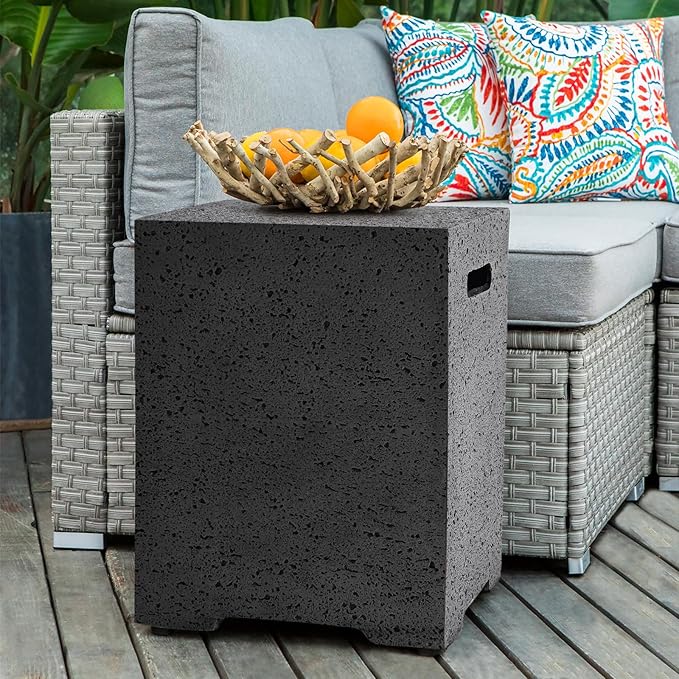 COSIEST Outdoor Hideaway Tank Table for Gas Fire Pits, Hides Standard 20lb 16-inch Propane Tank Cover w Side Handles (Light Gray)