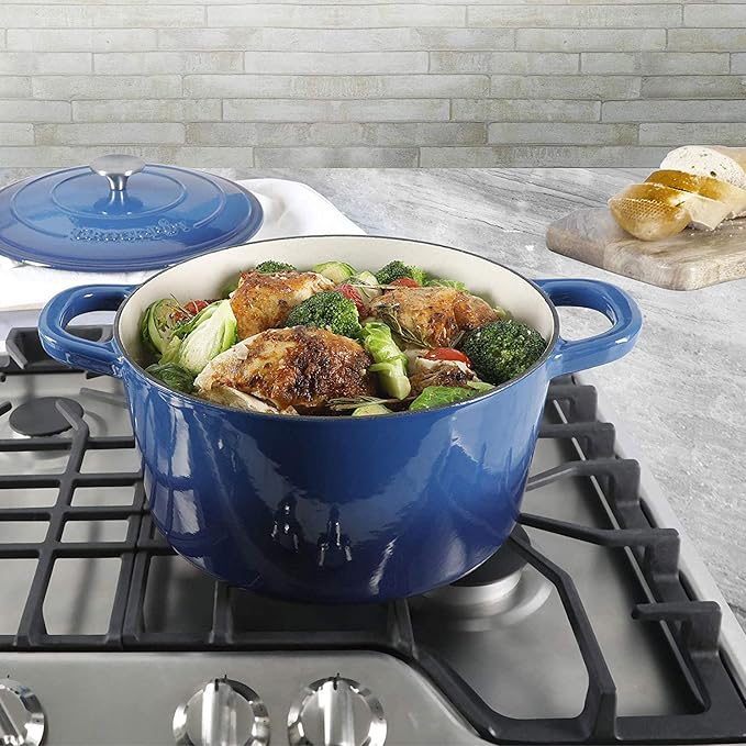 Crock-Pot Artisan Round Enameled Cast Iron Dutch Oven, 7-Quart, Sapphire Blue