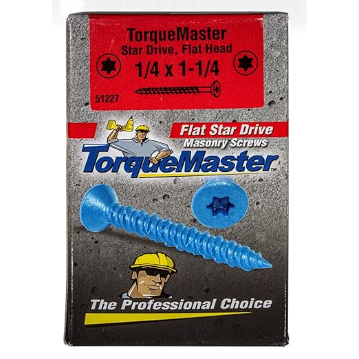 Blue Ruspert Star Drive Flat Head Masonry Screws, 100 Pieces - 1/4" x 1-1/4" Self-Tapping Concrete Masonry Screws, Fasteners for Interior & Exterior Construction, Repair