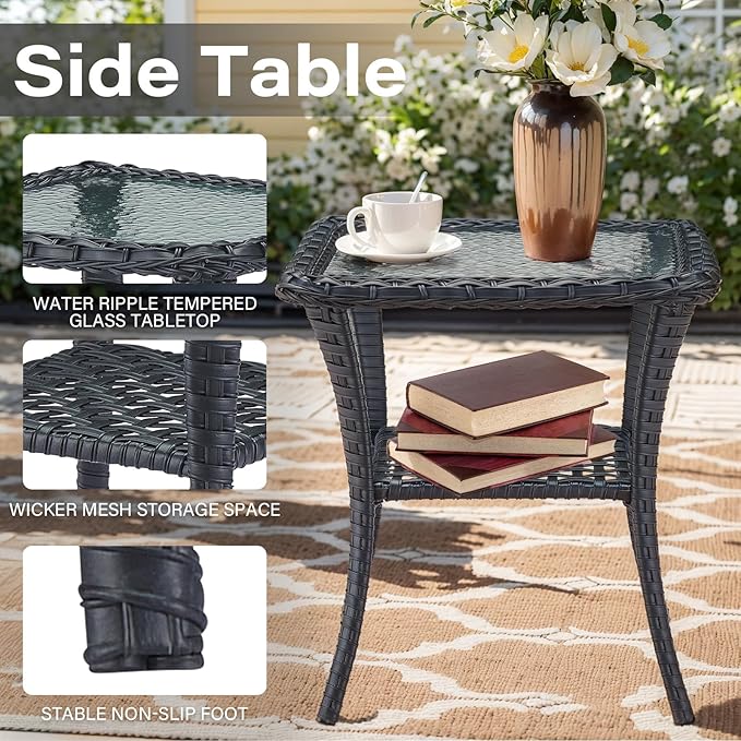 Belord 6 Pieces Wicker Patio Furniture Set - Swivel Rocker Outdoor Chairs with Outdoor Couch and Side Table, All-Weather Patio Conversation Set for Sunroom Deck Backyard Black