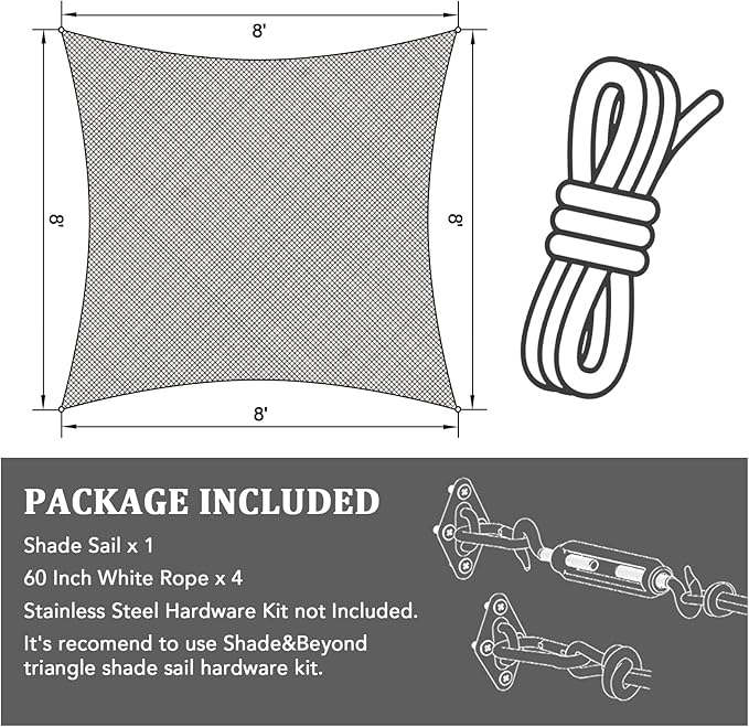 Shade&Beyond Rectangle Sun Shade Sail 12'X16' Permeable Canopy Sand for Patio Garden Yard Deck Pergola (We Make Custom Size)