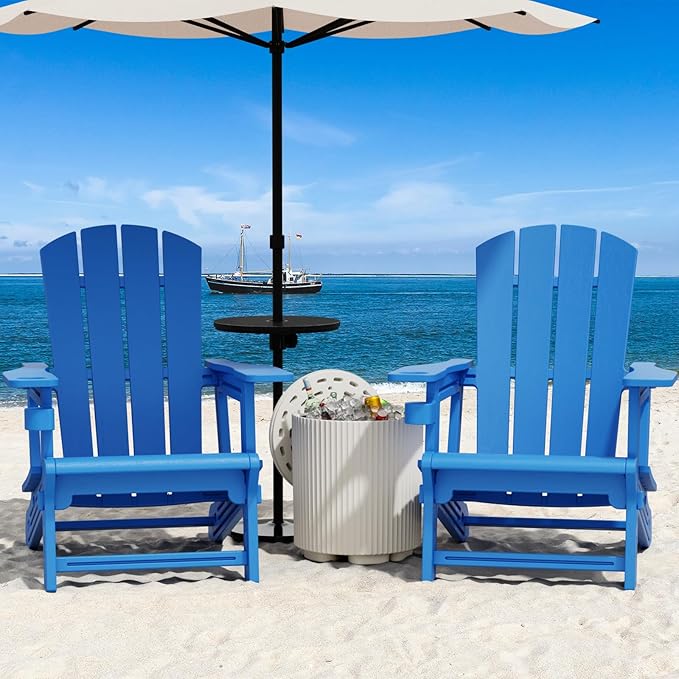 FONTOI Adirondack Chairs Set of 2, Plastic Outdoor Adirondack Chair with Cup Holder, 400 LBS Capacity Recliner Chair Garden Chair for Patio Backyard Lawn Beach, Klein Blue