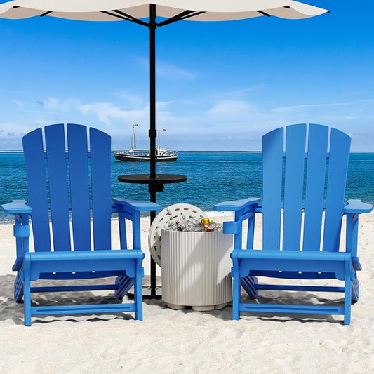 FONTOI Adirondack Chairs Set of 2, Plastic Outdoor Adirondack Chair with Cup Holder, 400 LBS Capacity Recliner Chair Garden Chair for Patio Backyard Lawn Beach, Klein Blue
