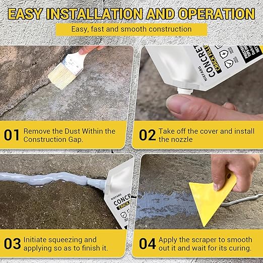 Concrete Crack Filler for Driveway, High Elasticity Cement Crack Filler, Self Leveling Quick Drying Sealing Adhesive for Outdoor, Patio, Waterproof (35.3 Floz)