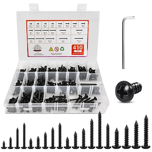 410 PSC Stainless Steel Black Screw Assortment Kit - #4#6#8#10 Phillips Pan Head, Self-Tapping for Wood & Metal