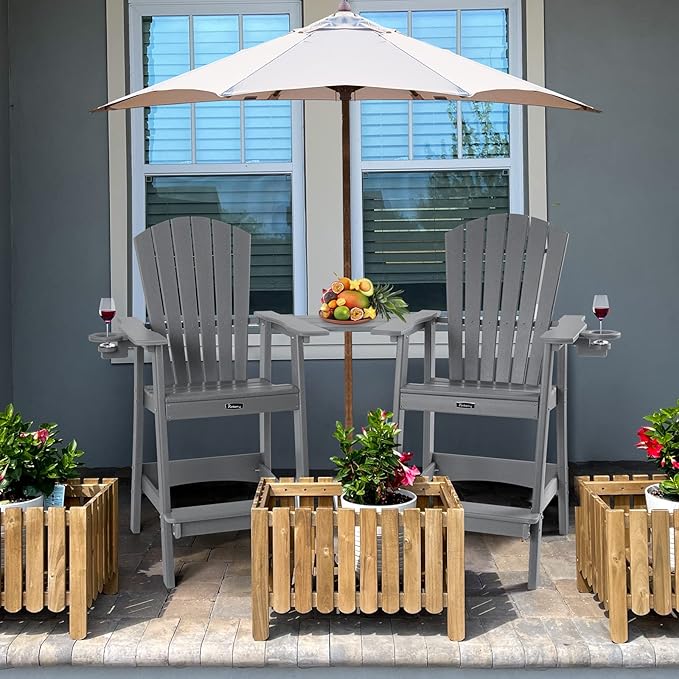FUNBERRY Tall Adirondack Chair, All Weather High Top Balcony Chairs with Cup Holder
