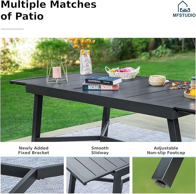 MFSTUDIO Outdoor Dining Set for 8, Expandable Patio Table and Chairs Set, 9 Piece Outdoor Patio Furniture Set for Deck/Backyard/Poolside/Garden