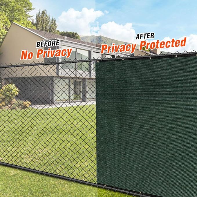 iCover 5x12ft Fence Privacy Screen, Heavy Duty Fencing Panels Screens, Outdoor Shade Cloth Mesh Barrier, Reinforced Bindings and Brass Grommets, Cable Zip Ties Included, Green