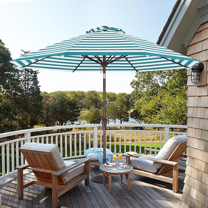 ABCCANOPY OLEFIN® 5-Year No Fading 9FT Patio Umbrella, Outdoor Table Umbrella with 8 Sturdy Ribs for Deck, Backyard, Yard (Turquoise Stripe)