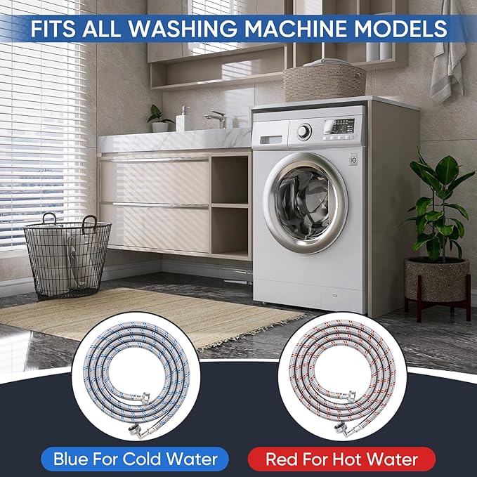 TICONN 6FT Washing Machine Hoses Set, 2 Pack EPDM Core Braided Stainless Steel Burst-Proof Washer Hoses with 90 Degree Elbow, 3/4" FHT Standard Thread (6ft)