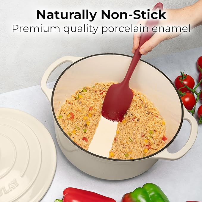 Zulay Kitchen 7.7 Quart Enameled Cast Iron Dutch Oven Pot with Lid – Premium Durability & Oven Safe up to 500°F – Heavy Duty Cookware Perfect for Bread Baking, Stews, Braising & Roasting – Ivory