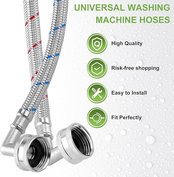 4ft Stainless Steel Washing Machine Hose with 90 Degree Elbows 2 Packs Braided Premium Washer Hoses Supply Lines-Washer Hoses 4ft Hot and Cold Striped Water Connection-by MIFLUS