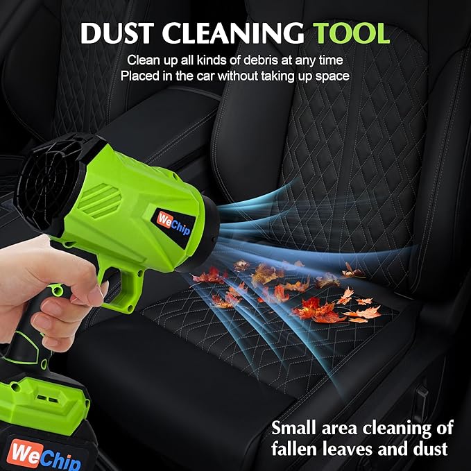 Leaf Blower Cordless 30000 RPM with Battery and Charger,Lightweight Electric Handheld Blower with 3 Replaceable Air Nozzles Used for Lawn Care, Yard Cleaning, Snow Blower, Dust Collector (Green)